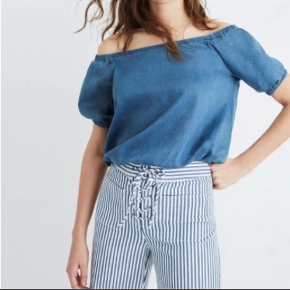 Madewell chambray off the shoulder top
